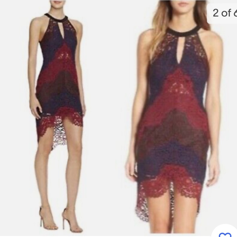 Astr the label maroon and navy lace halter dress